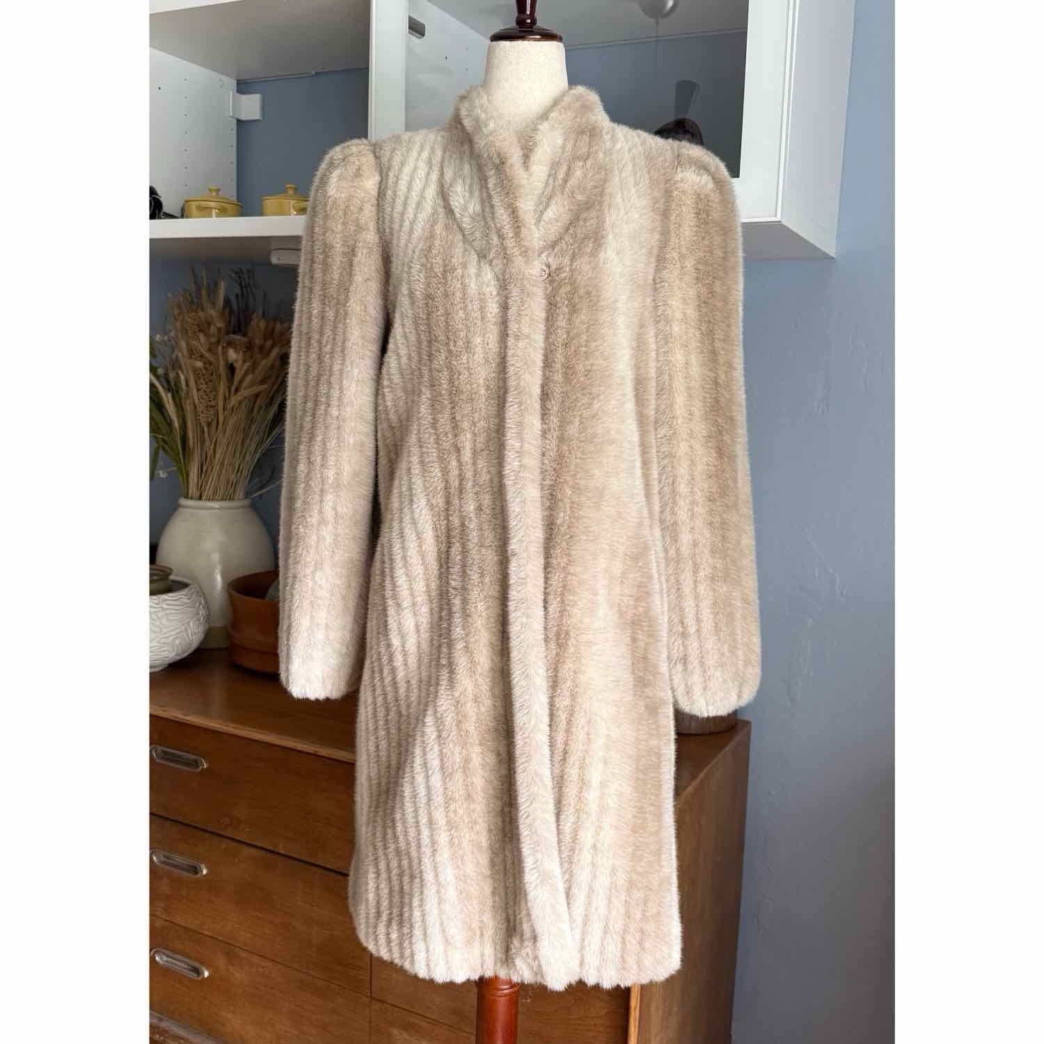 Vtg 80s Sasson Faux Fur Coat Plush Winter Glam Old Hollywood Jacket Sz S