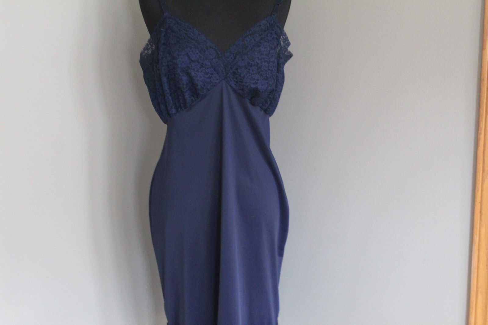 Vintage Van Raalte Satin Nylon Suavette Navy Blue Size 40A