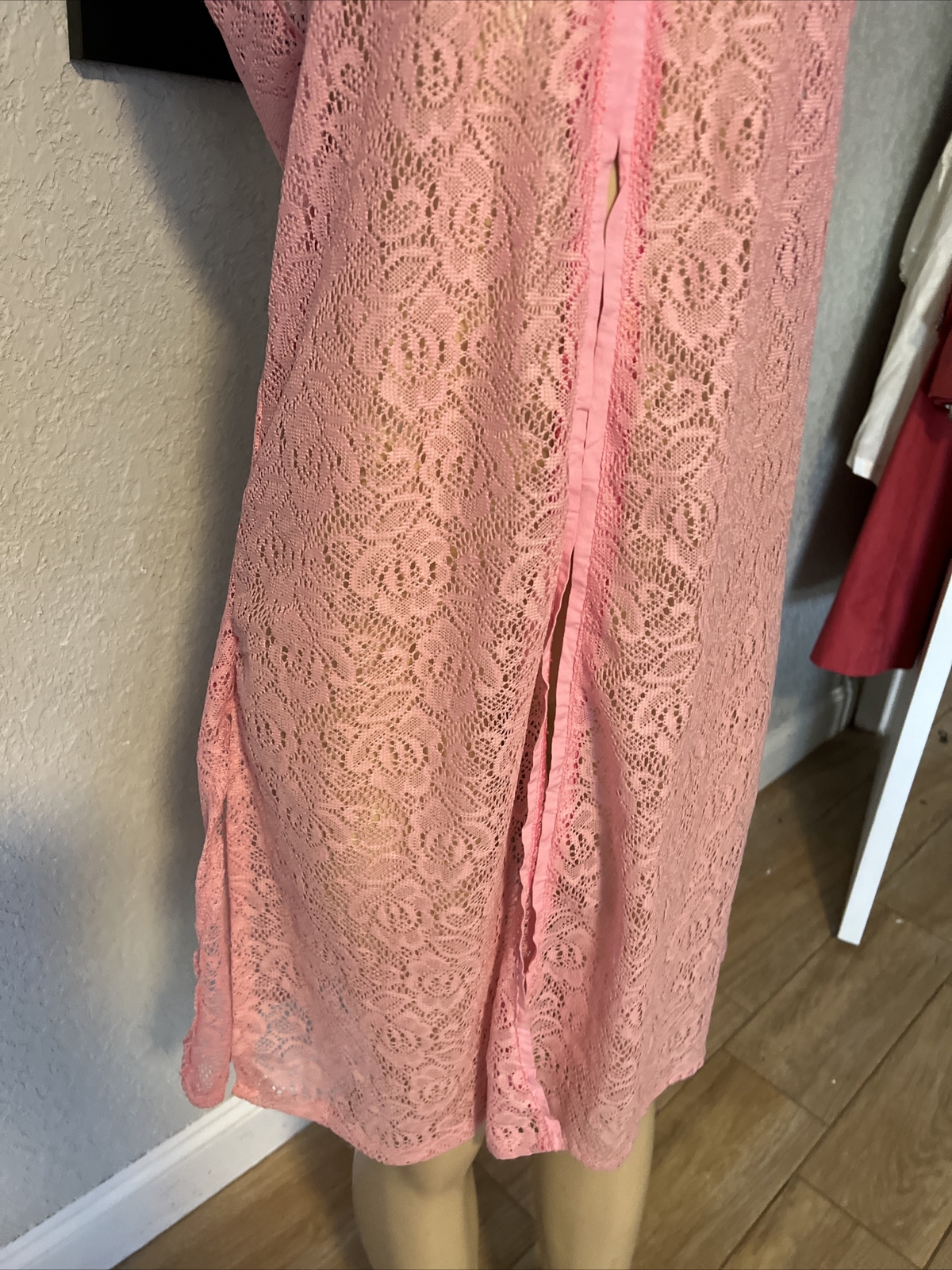 VTG Duster Cardigan Sheer Lace Rose Floral Peal Like Buttons Sz Small y2