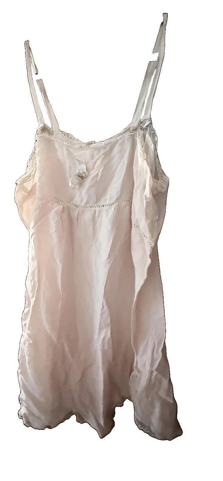 1920’s Pink Silk Teddy Step-in Antique Vintage lingerie Rosette & Net Lace Trim