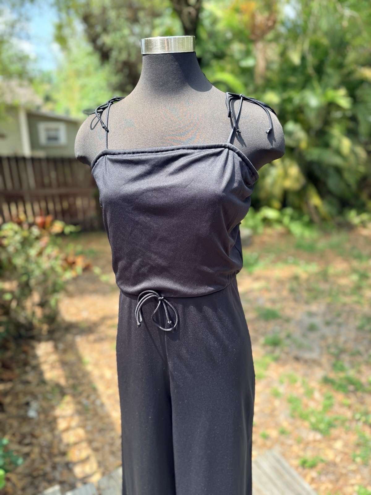 1970s Vintage Flared Polyester Jumpsuit Disco Hippie Women’s M
