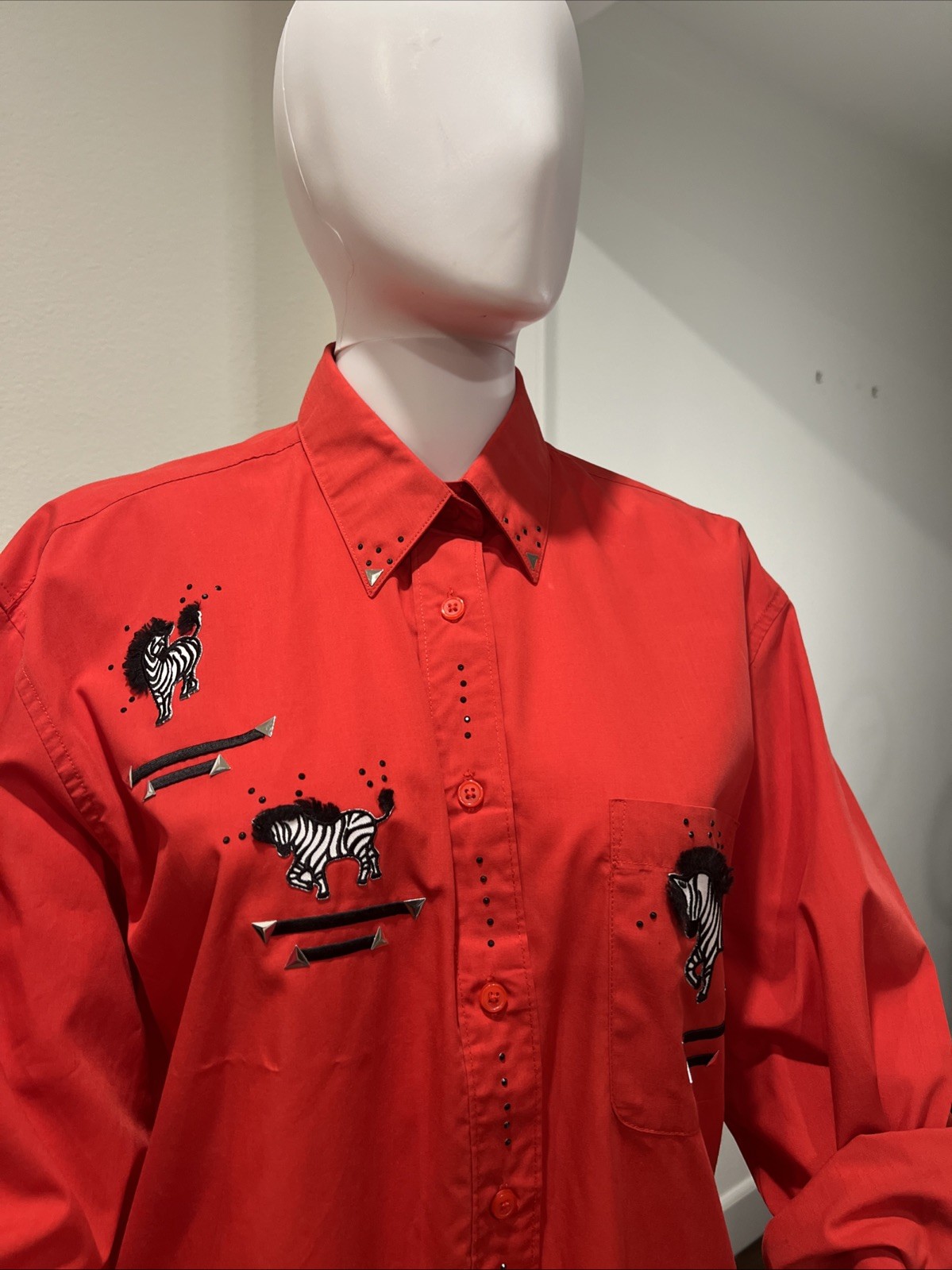 1980s-1990s Las Olas Red Blouse With Zebra Appliqués