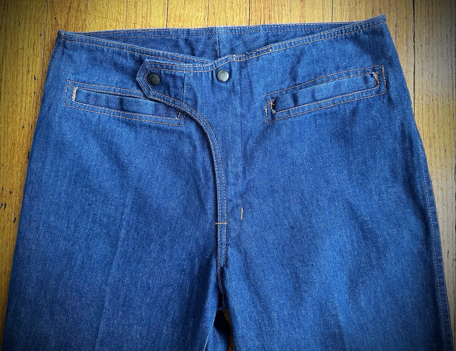 Vintage 70s Y2K Blue Denim Big Bell Bottom Jeans 32 x 38 Flare Low Rise 684 646