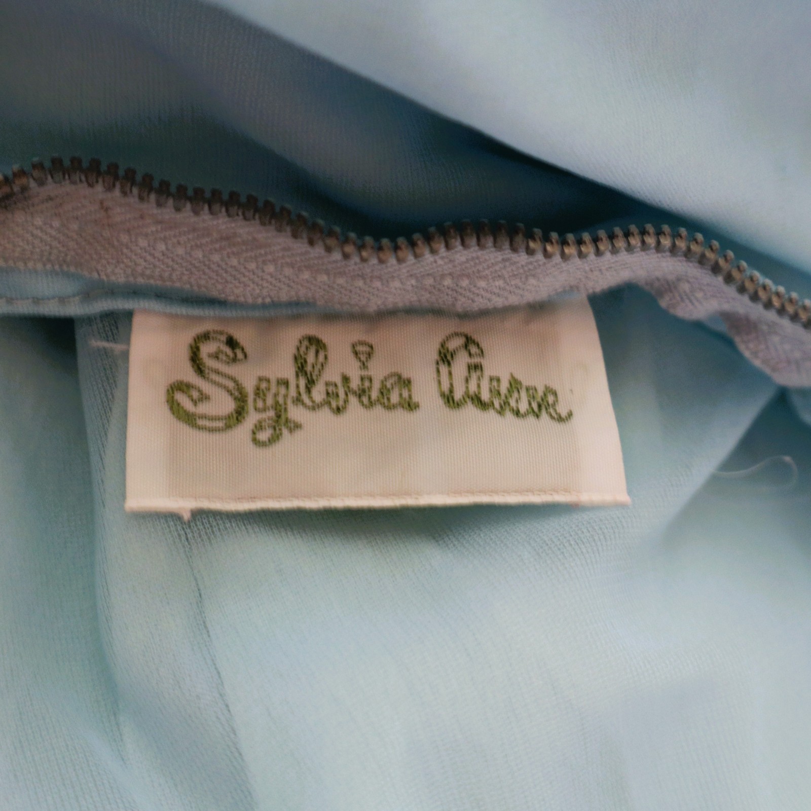 Vintage 1960s Aqua Blue Chiffon Bridesmaid Dress Midi Empire Waist Beaded 6-8