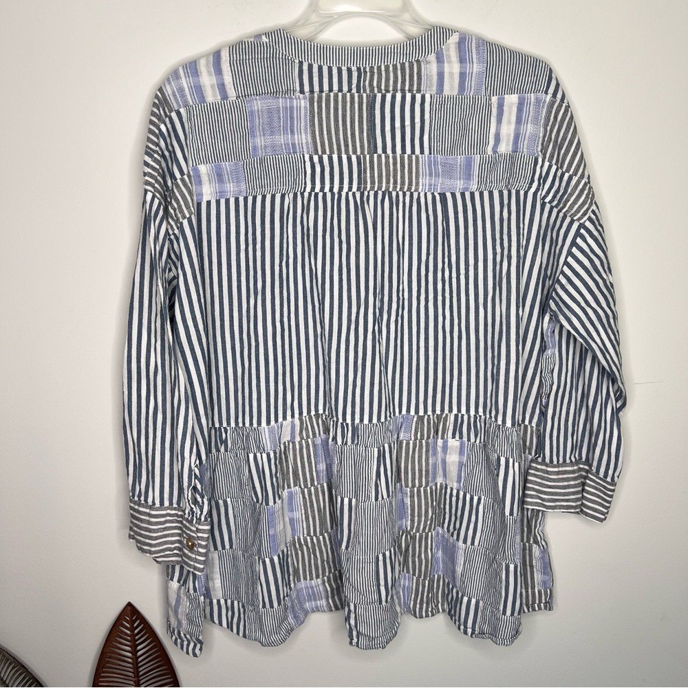 Anthropologie Maeve The Zoe Swing Blouse Blue Patchwork Oversized A29 Size L