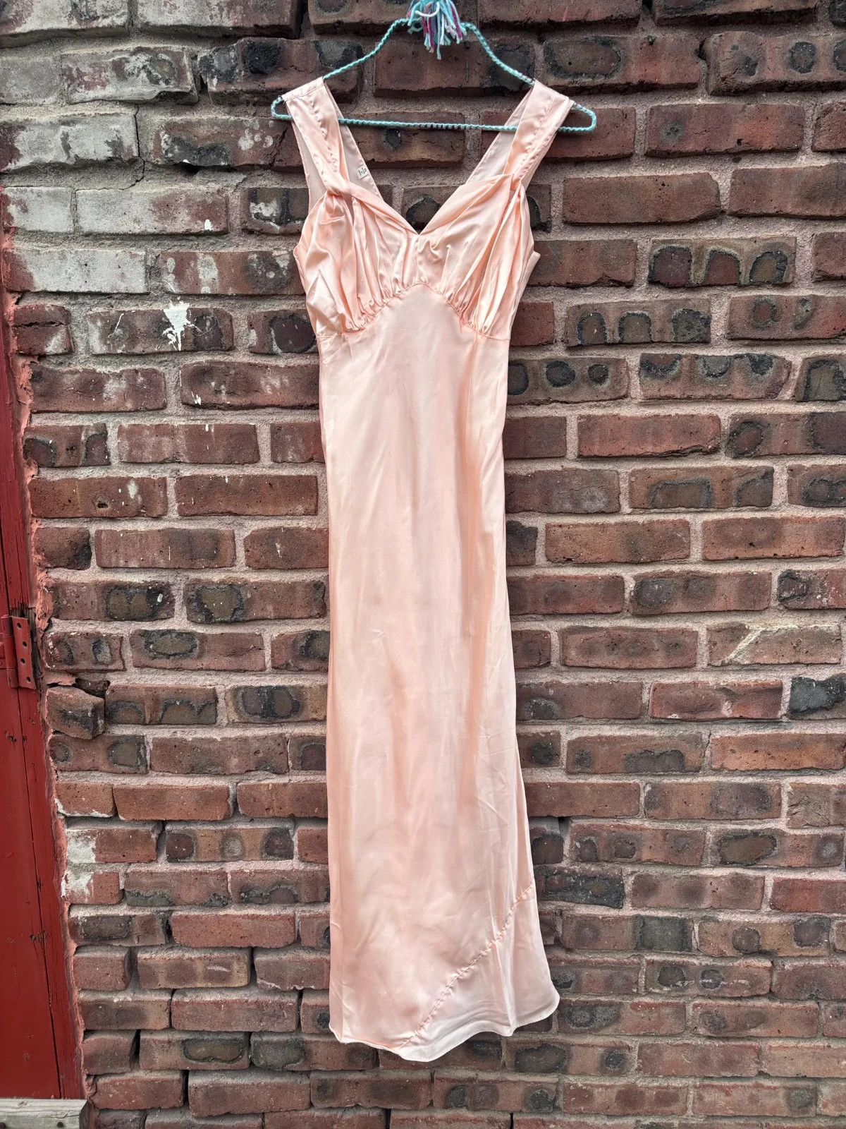 Vintage 1940s Peachy Pink Rayon Bias Cut Long Slip Dress 34 Medium