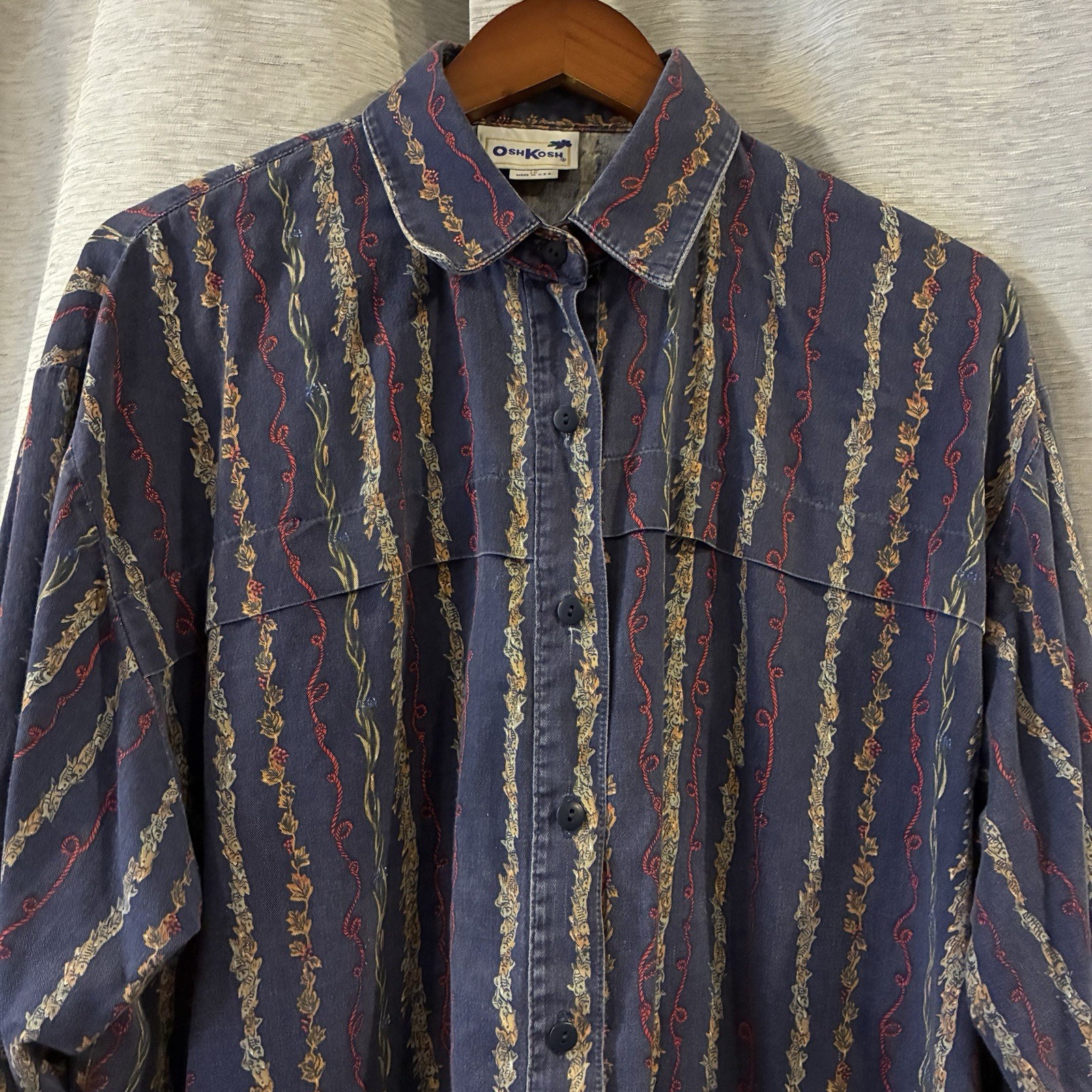 Vintage Oshkosh Women’s Size 18 Graphic Western Button Up Fish Floral Print 90s