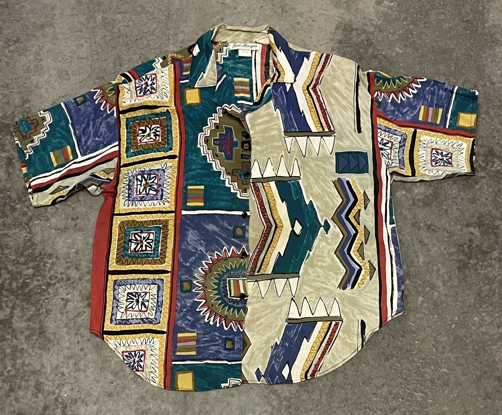 Women’s Vintage Jeri Marque Multi Color Short Sleeve Button Down Adult Size