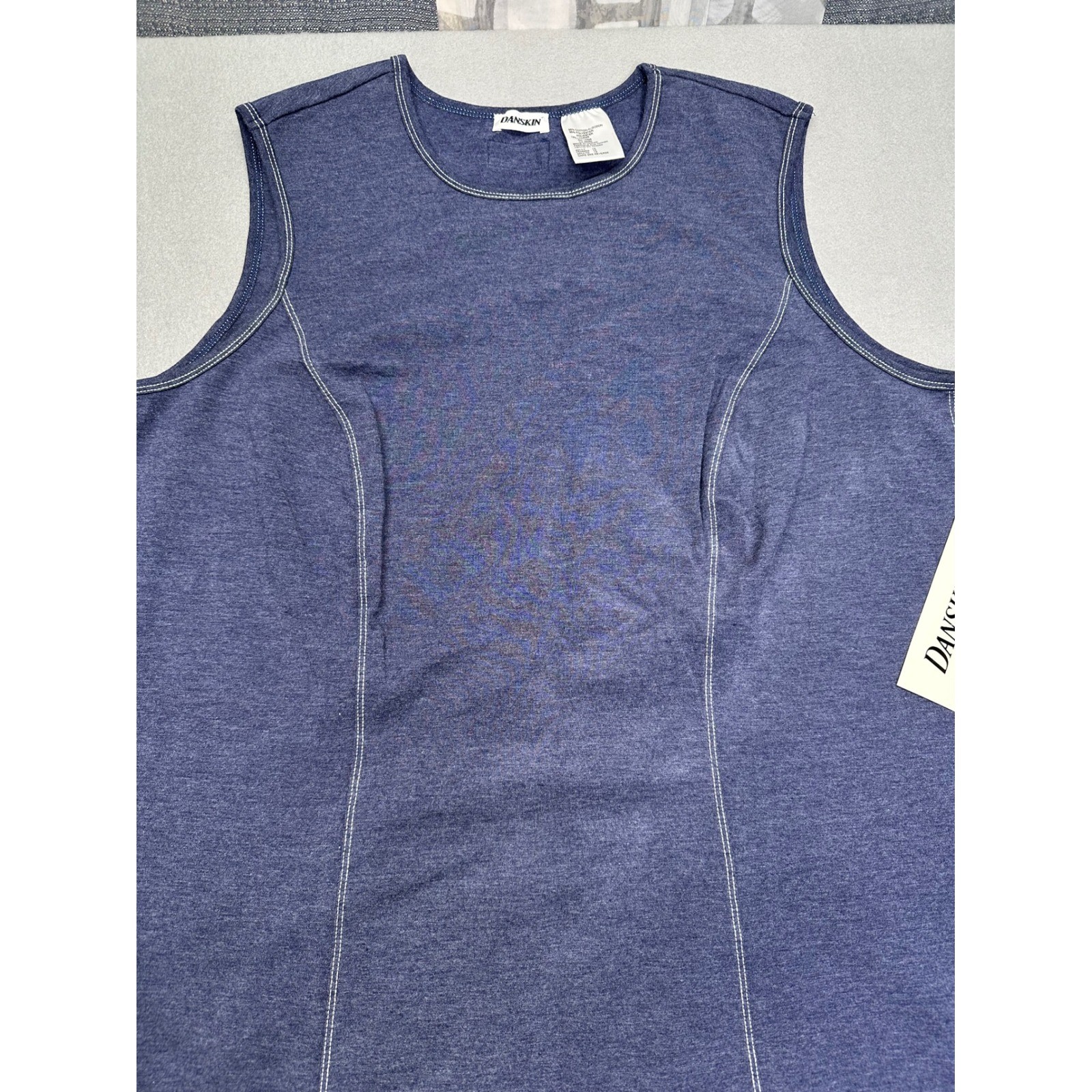 Danskin Womens Navy Heather Princess Seam Sheath Dress 1X Vintage 3441 NWT