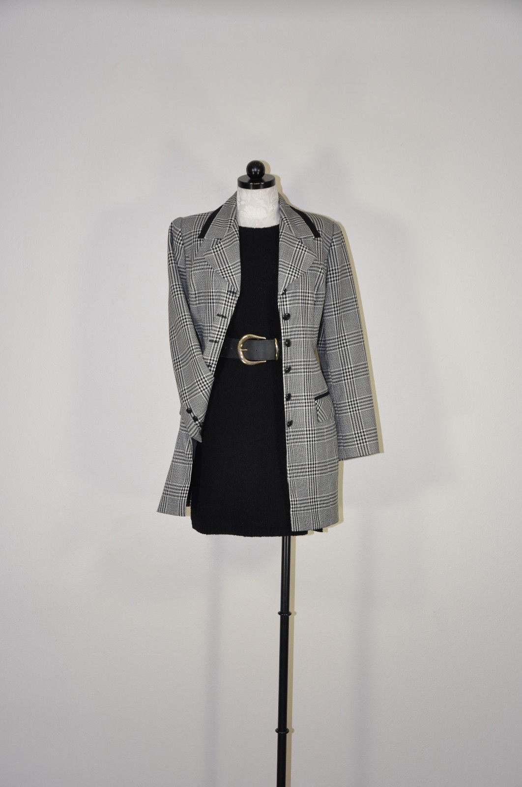 90s Vintage DKNY Black Wool Mohair Short Sleeve Knit Sweater Mini Dress Women S
