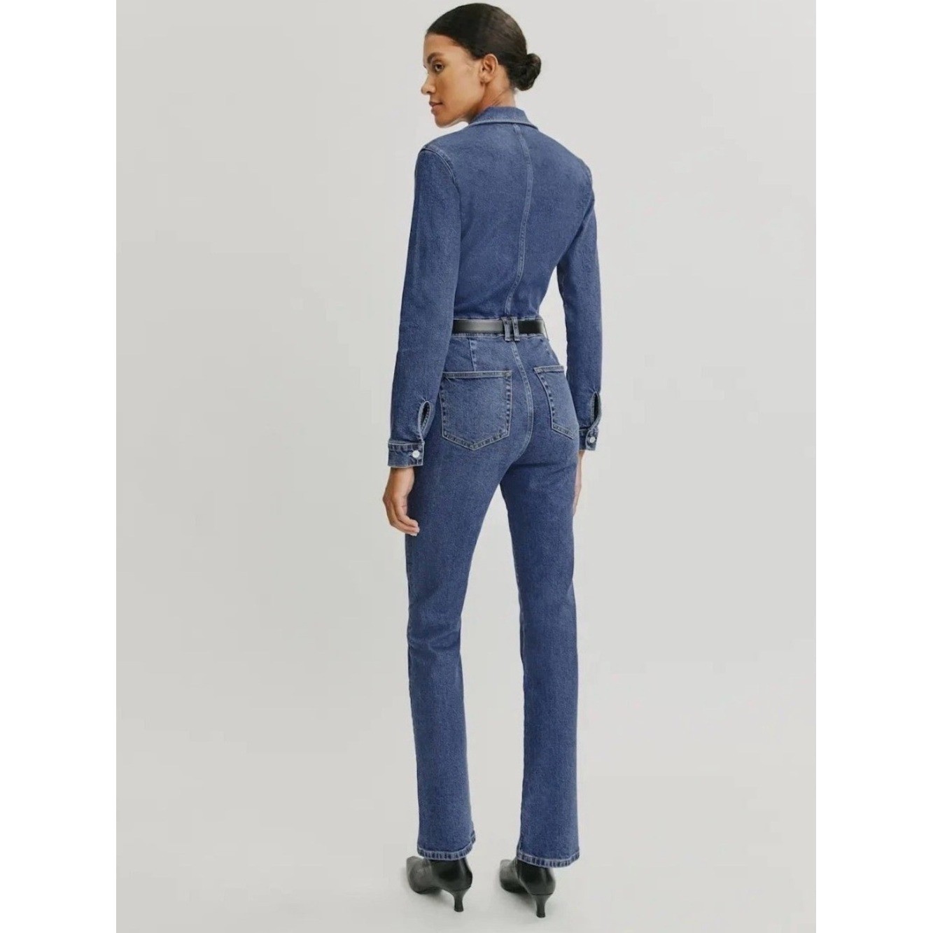 Reformation Talia Retro Flare Denim Jumpsuit Size 2 Comfort Stretch Blue