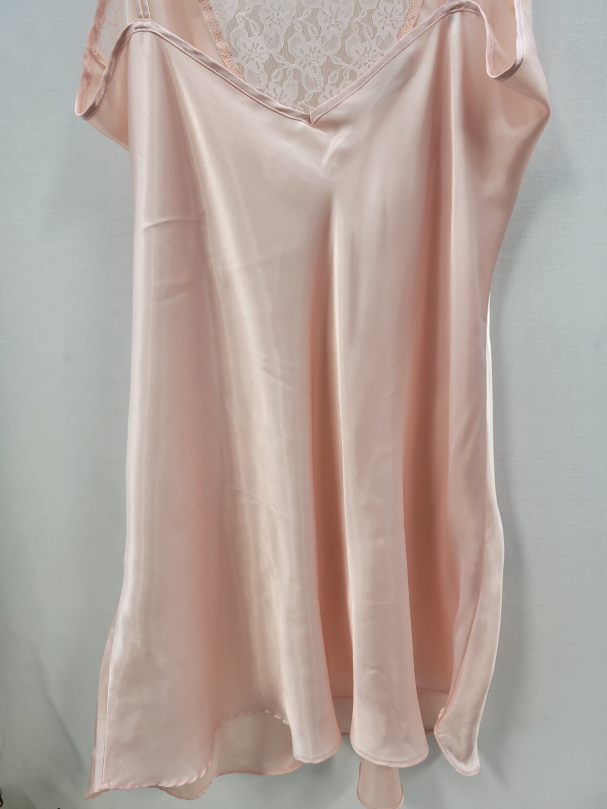 Vintage Intimate Pleasures Full Slip Satin Nightgown Pink Lace Trim Womens Sz 18