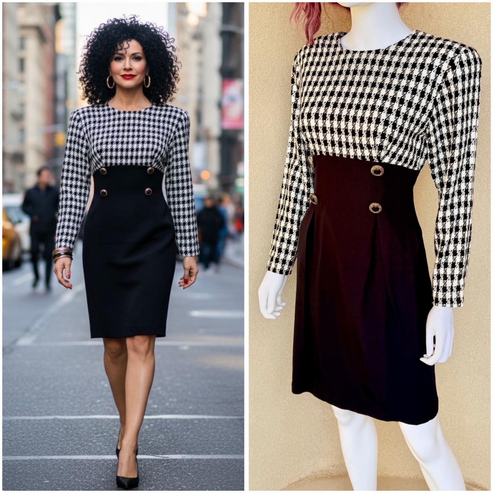 Vintage Houndstooth 80s Boss Babe Power Dress – Size 3/4