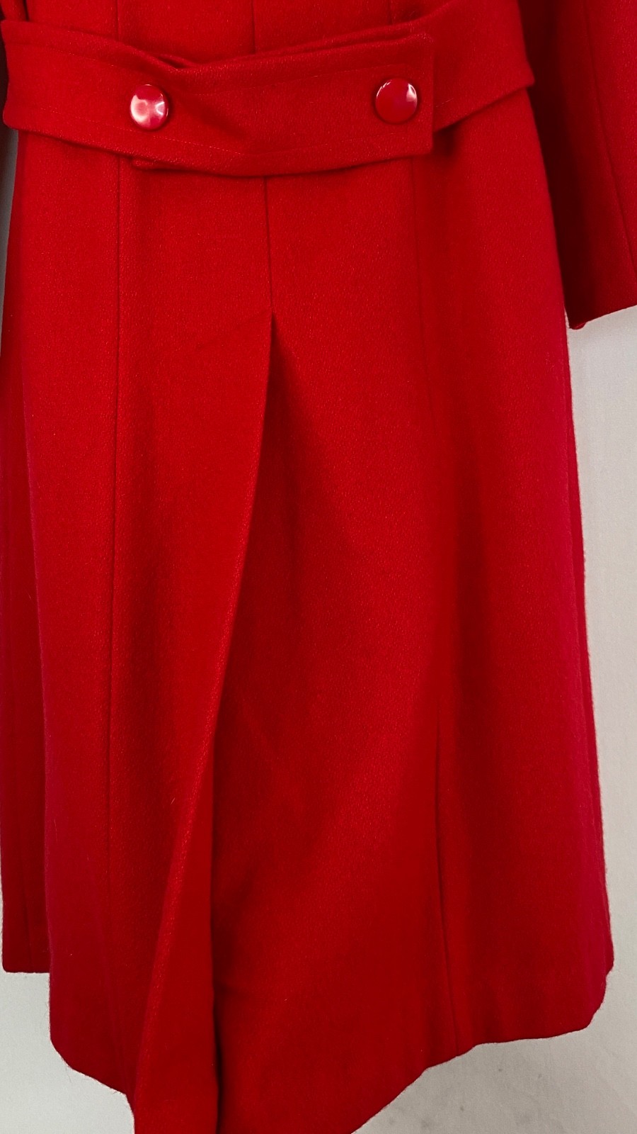 Vintage 1970s red wool trench coat jacket XS S long collar pea pockets JILL JR
