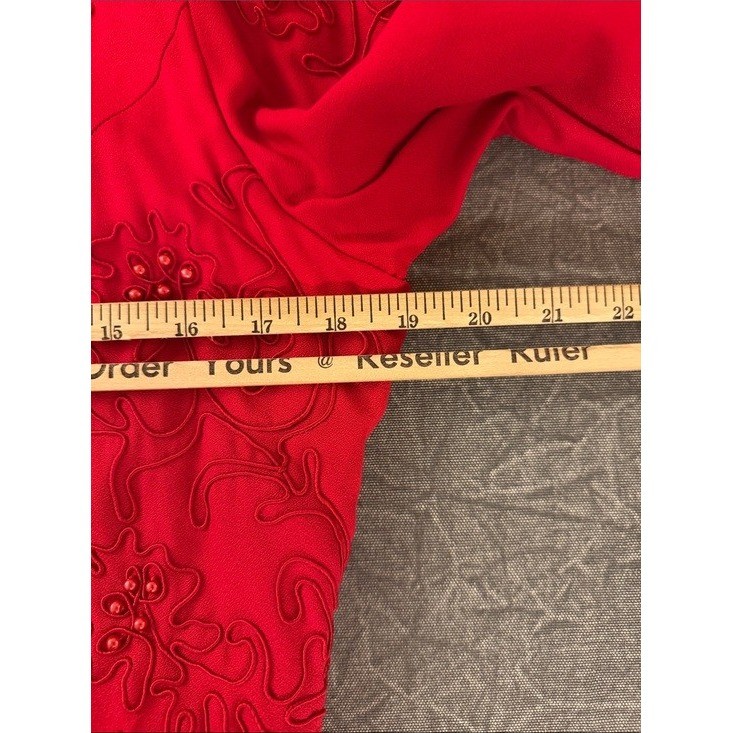 Plaza South Red Beaded Embroidered Vtg Maxi Dress Womens 10 Formal Long Sleeve