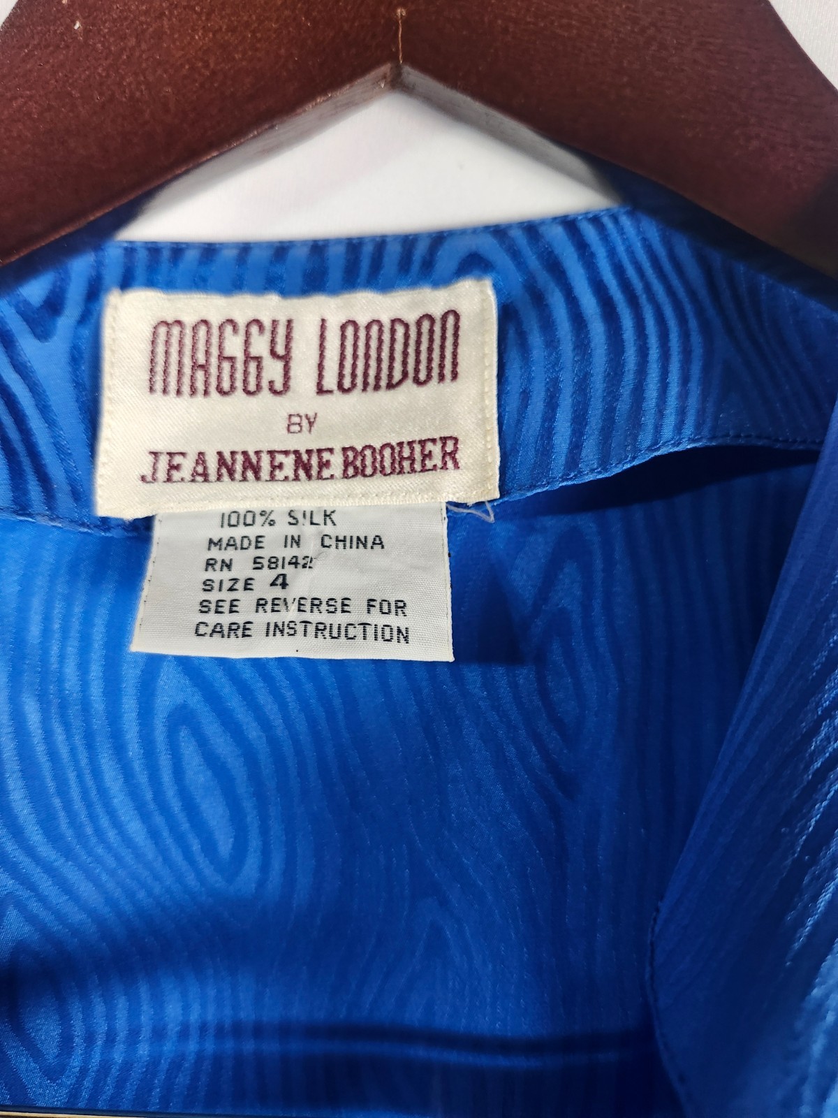 Vintage Maggy London by Jeannene Booher 100% Silk 2-Pc Skirt Set Blue Moire Sz 4