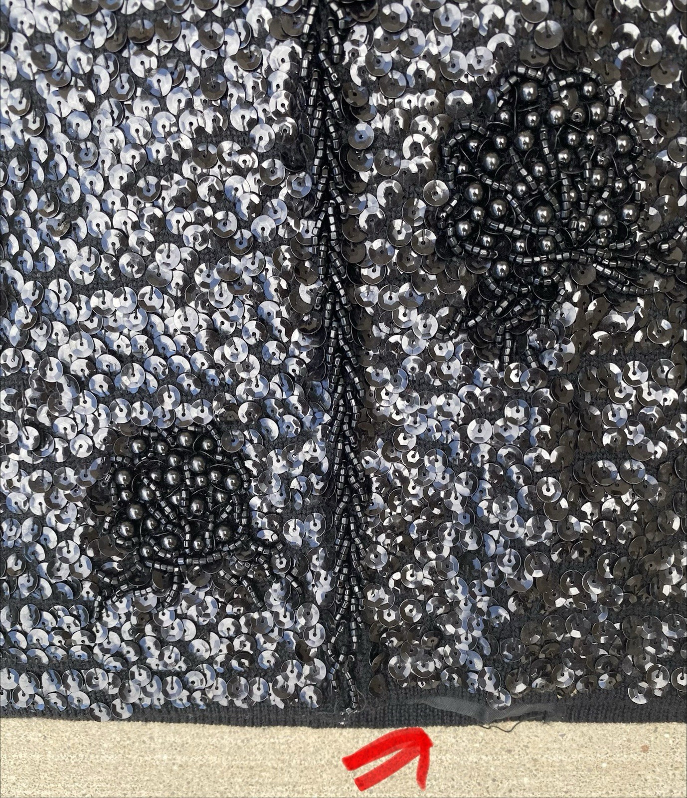 Black Sequin Beaded Wool Top Hong Kong Metal Zip Pinup Glam Tank S 50s 60s Vtg