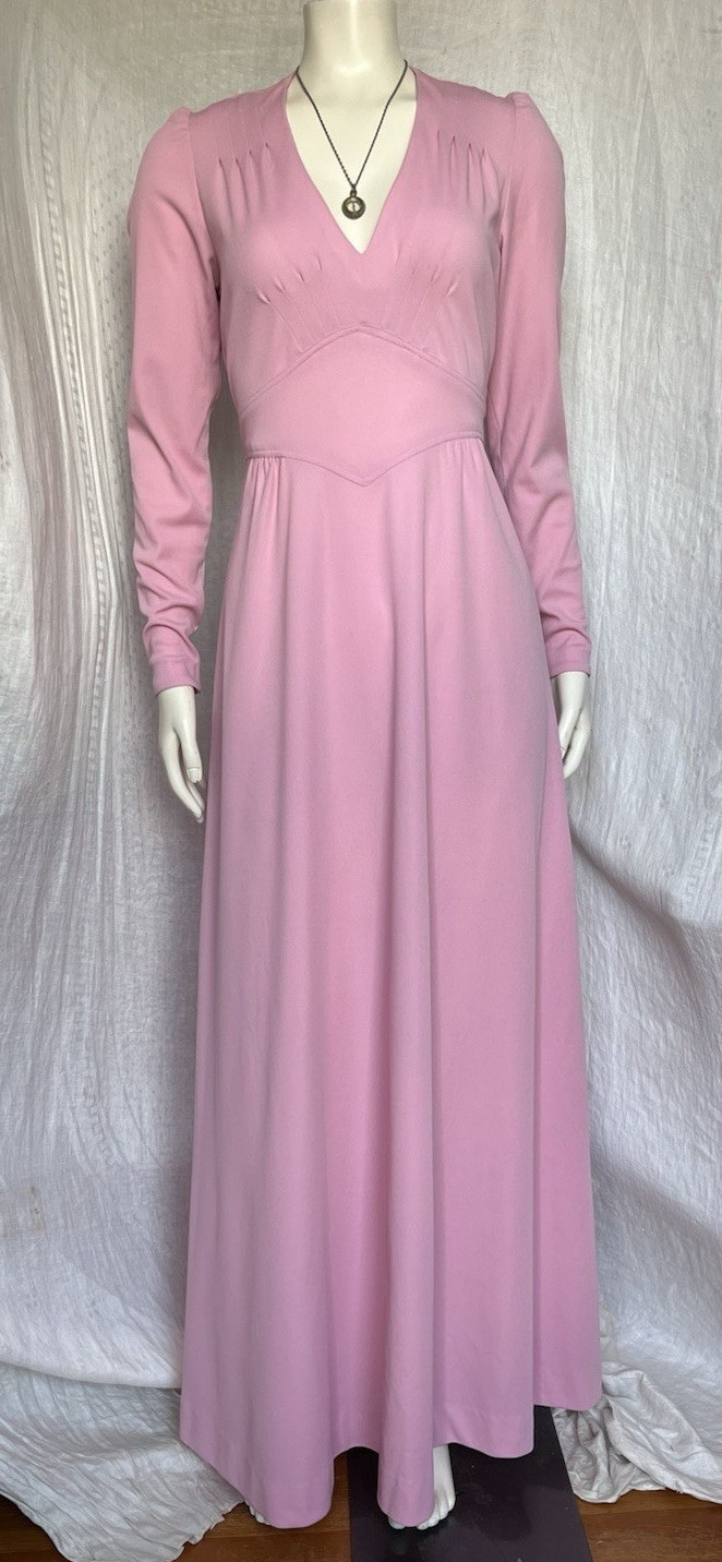 VTG 1970s Maxi Dress Tie Back Pink Romantic Cottagecore Coquette Union Made S