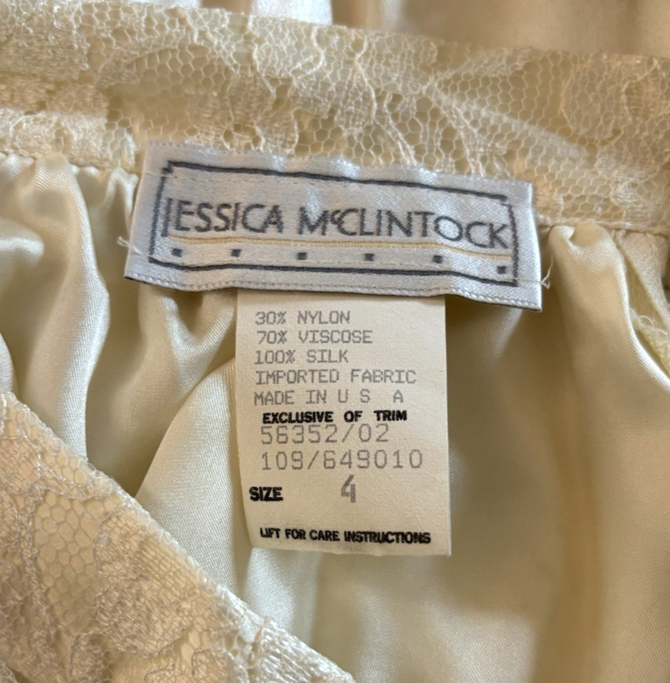 Vintage 1990’s Jessica McClintock 2 Pc Lace Over Silk Top and Skirt Sz 4 EUC