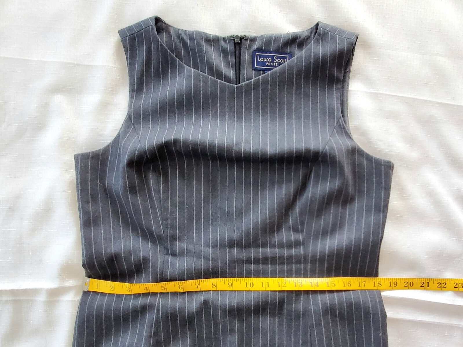 Vintage Gray Pinstripe Suit Blazer Sheath Dress Size 12P Laura Scott Y2K 2000s