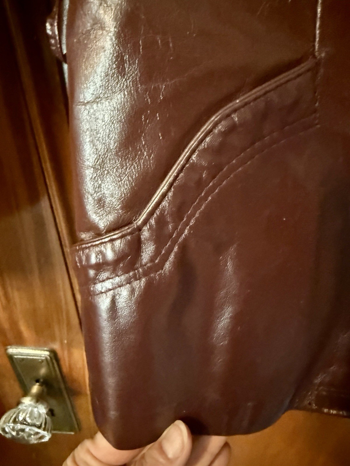 Vintage 70s Avant Garde Deep Burgandy Leather Button Up Jacket/Blazer Womens S