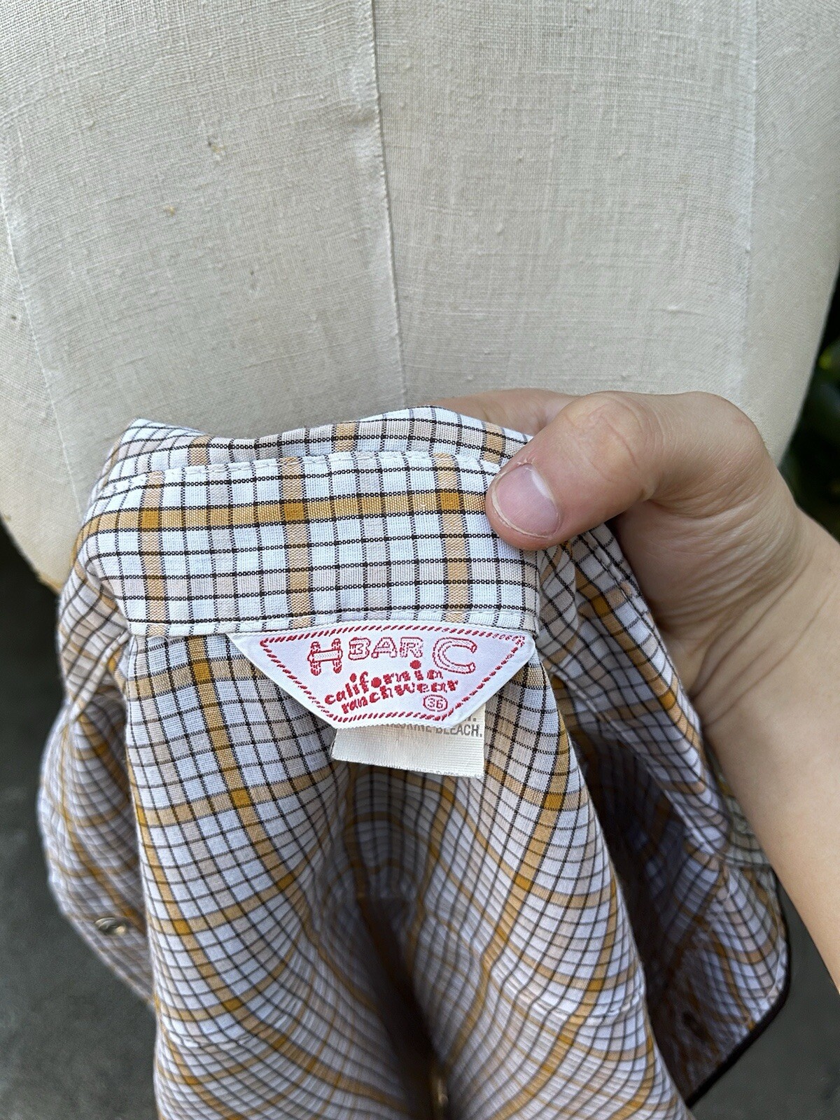 Vintage 70s H Bar C California Ranchwear Embroidered Shirt Women 36 Brown Plaid