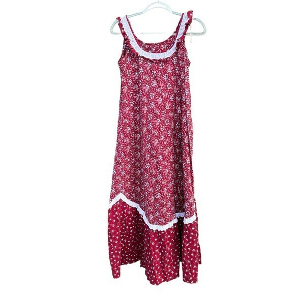 VTG Hilda Hawaii Cottagecore Prairie Maxi Sundress Ruffle Lace Calico Floral Sm