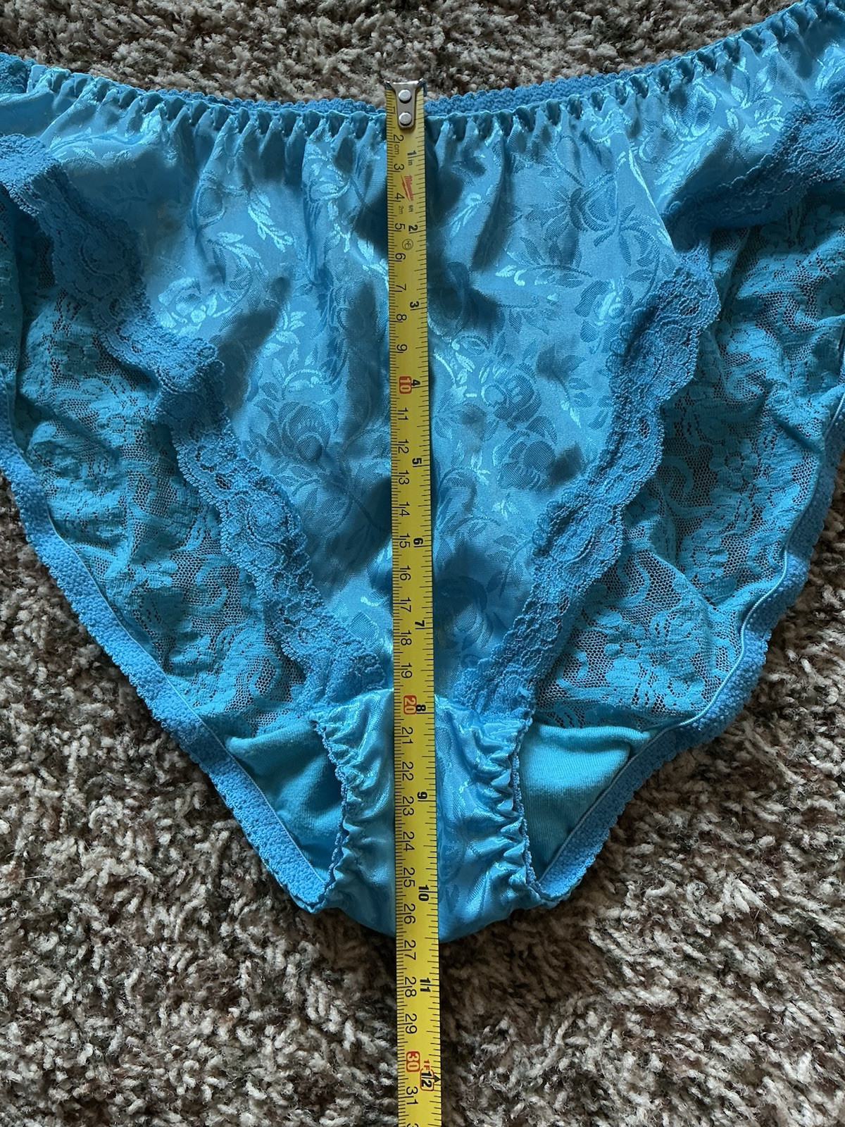 Vintage Secret Treasures Panties Size 7 Electric Blue Bikini Lace Back Glossy
