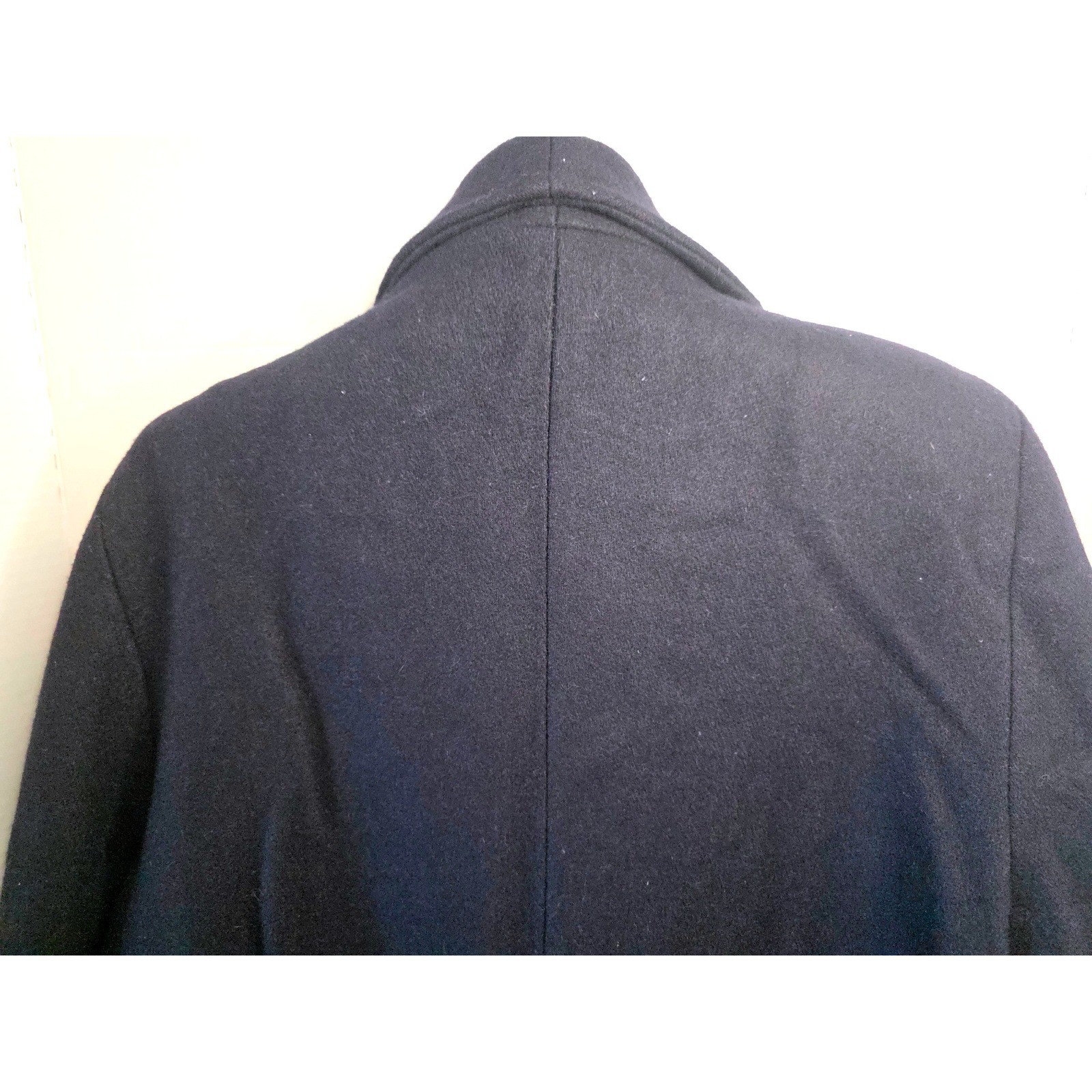 VTG JoFeld Andover Navy Wool Double Breasted Pea Coat Gold Crest Button L/XL?