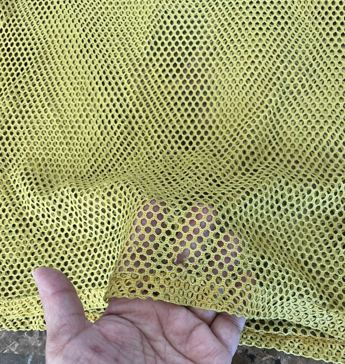 Vintage Large Fishnet Mesh Short Sleeve Yellow Top Streetwear Grunge Hip Hop!HTF
