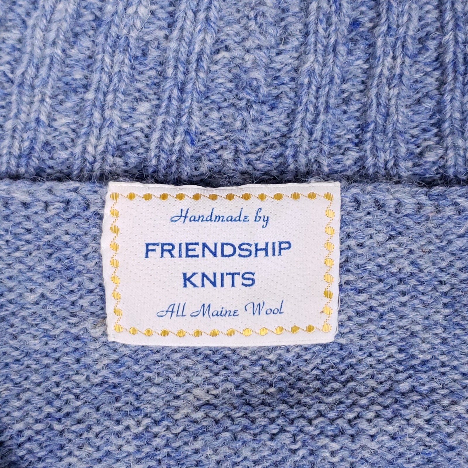 Vintage Friendship Knits Sweater Handmade Maine Wool Blue V-Neck Pullover Sz M
