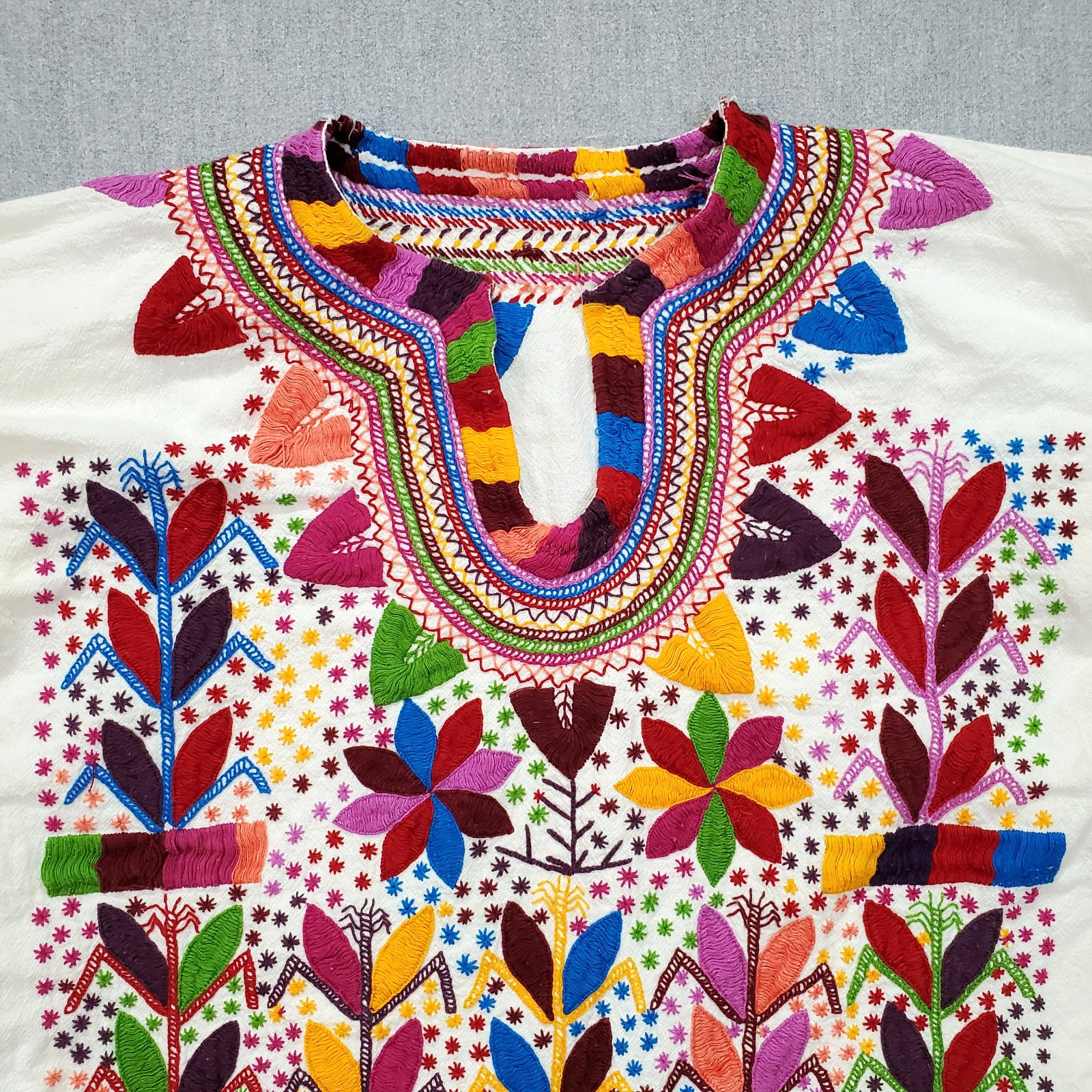 Vintage Handmade Embroidered Mexican Ethnic Cotton Blouse Boho Folk Top