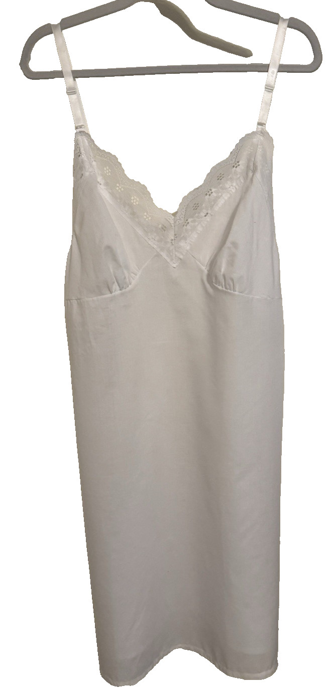 Vintage Dixie Belle Full Slip Sz 44 White Cotton Poly Adjustable Straps USA NWOT