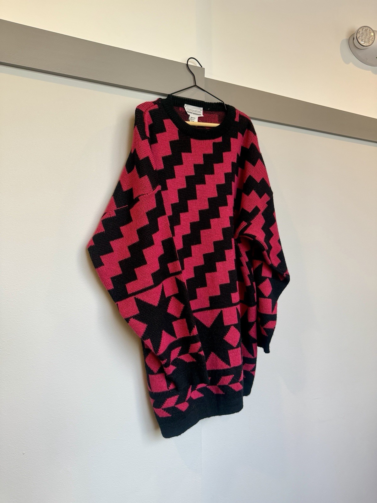 Vintage Compositions Made in Italy Geometric Sweater Pink Black Knit Size L