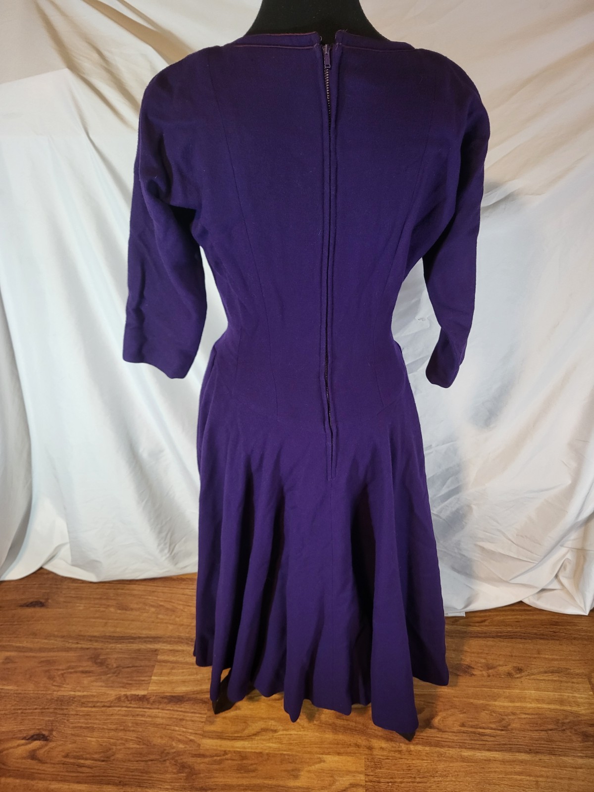 Vintage Circle Skirt Dress 1950s Homemade Rockabilly Wool Purple Swing Size 8