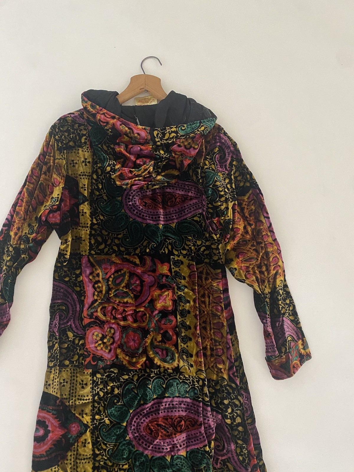 VTG 60s 70’s S VELVET Paisley Hooded VELOUR Robe Whimsigoth Dark Fairy Witch Fal