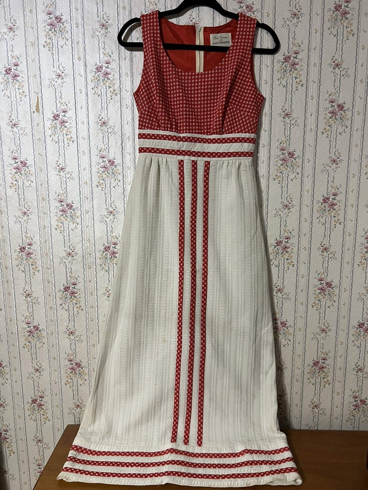 Vintage 60s 70s Ruth Norman for Gay Gibson Sleeveless Dress Red Checker