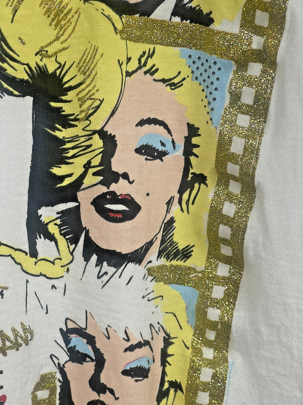 VTG Y2K US Large Diamond Dust Marilyn Monroe White Graphic T-Shirt 90’s Grunge