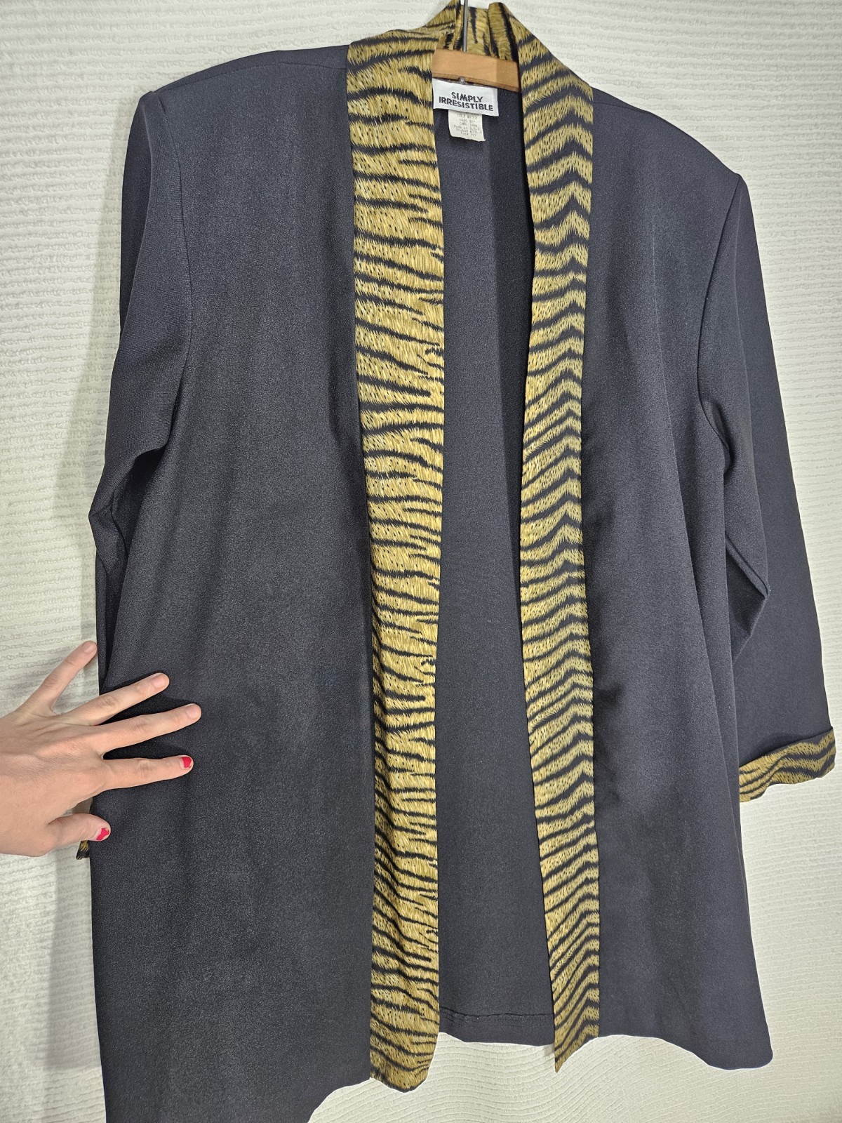 Vintage 1990s Zebra Jacket Tunic Coat Black Poly Knit 50s Style Retro Large