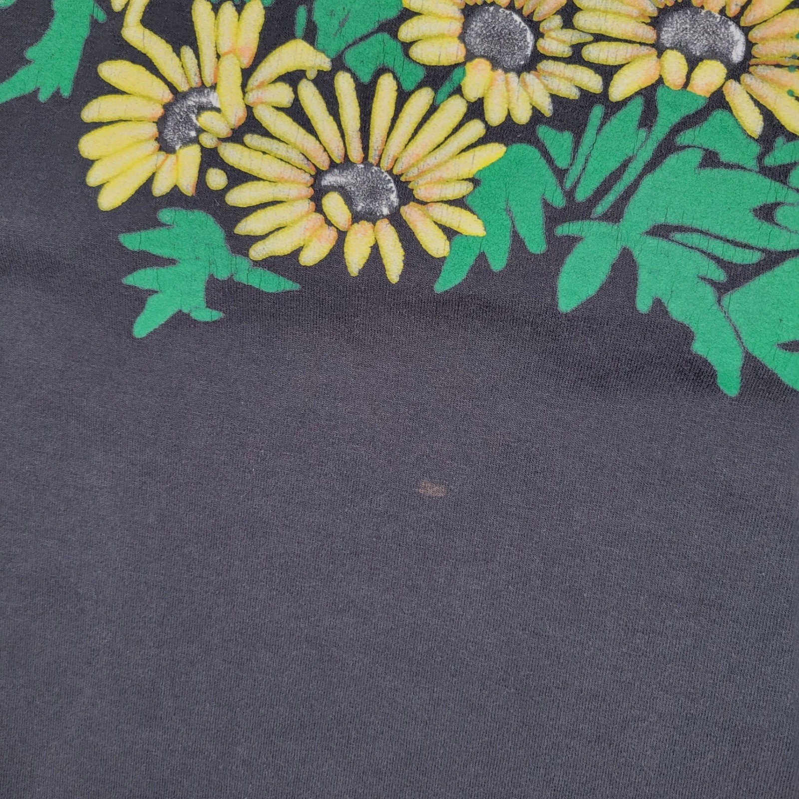 Jerzees Graphic T-Shirt Womens Medium Black Vintage 90s Daisy Floral USA Made