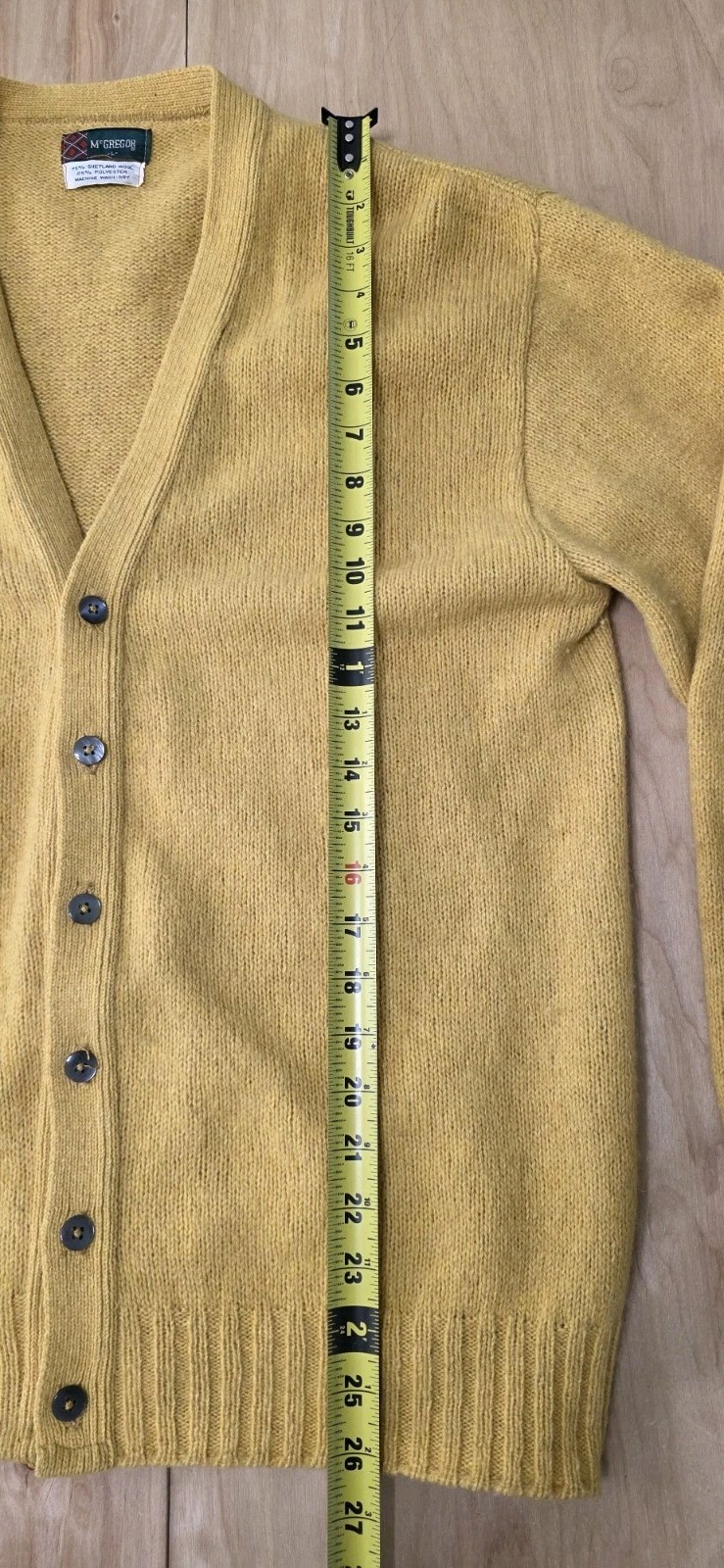Vintage McGregor Cardigan Women’s Sz L yellow Wool Blend 60s 70s RARE