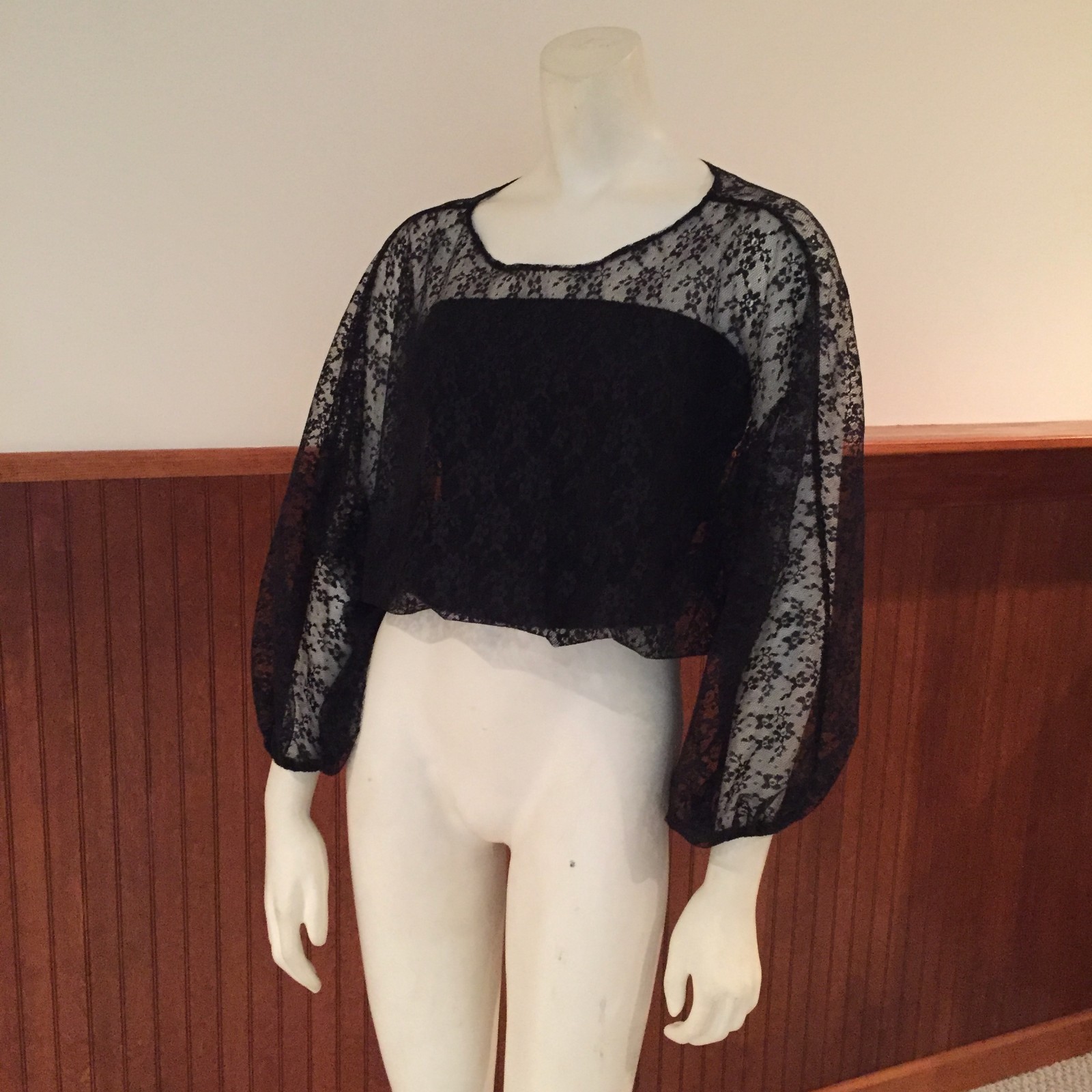 Black Lace Top and Strapless Top with Ruching – Size: Small (estimated)