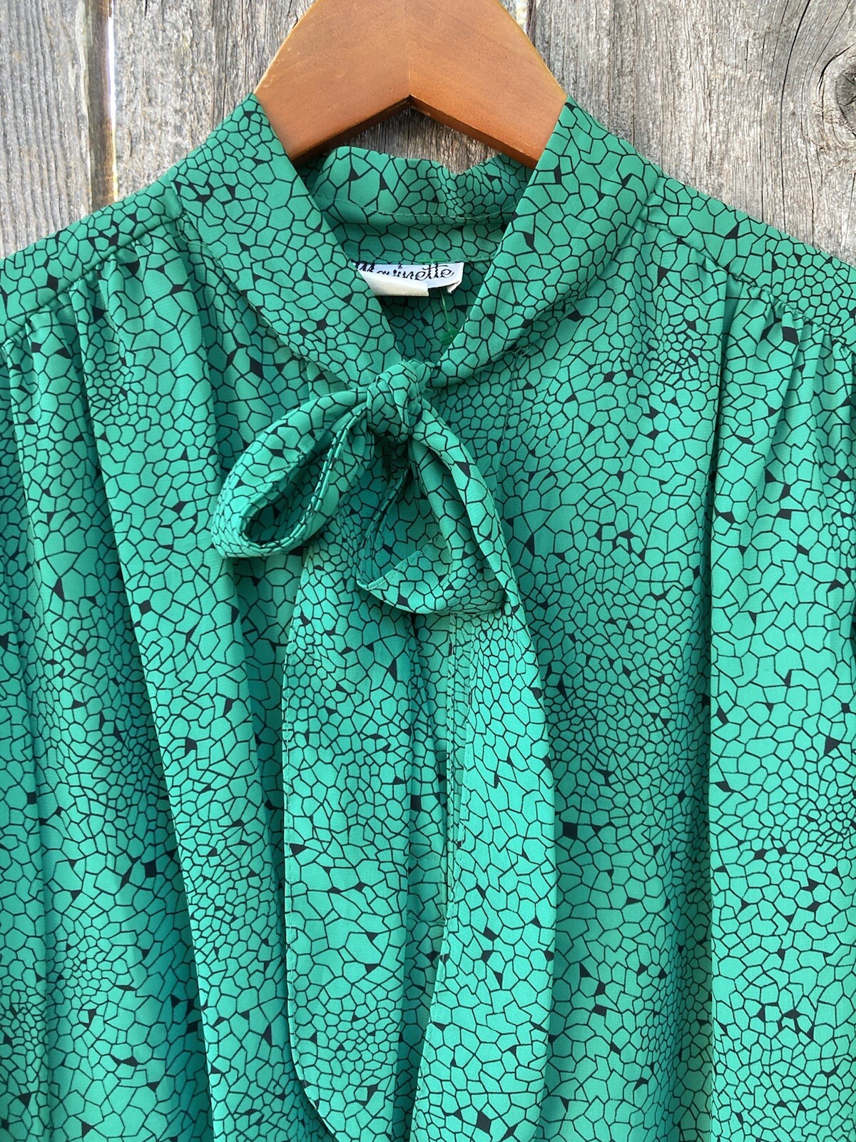 MARINETTE Women’s Sz 10 Vintage 70’s Sheer Blousen Dress Tie Neck Pleated ⭐️8617