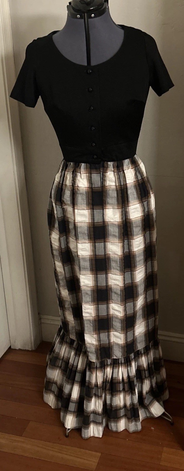 VTG Nancy Greer NY 1950’s Plaid Maxi Day Dress Made USA