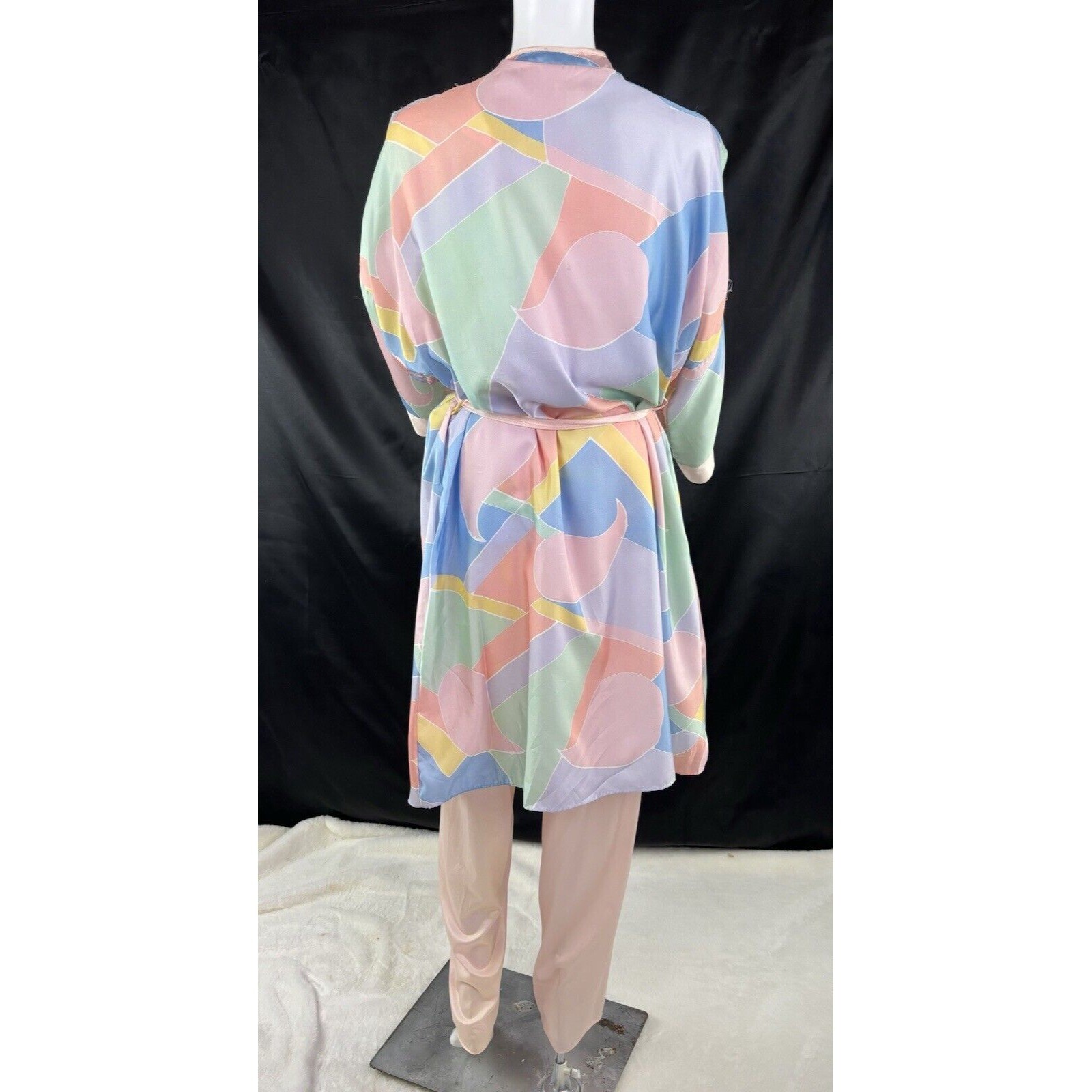 Yolande Mod Robe Satin Blouse Floral Shirt Pink Pants Vintage 80’s 3pc Lingerie