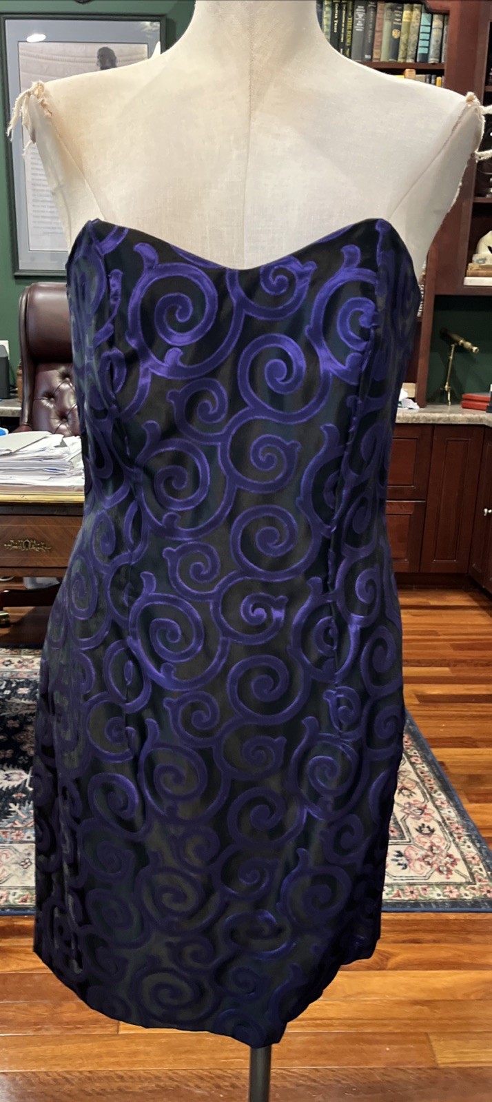Vintage 80s women 13/14 black purple brocade 2 piece cocktail dress union made