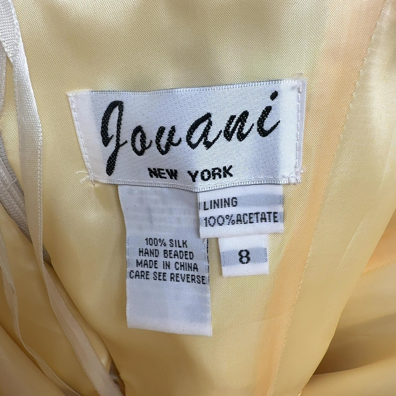 Vintage Jovani Dress Womens 8 Yellow Silk Floral Beaded Strapless Gown Formal