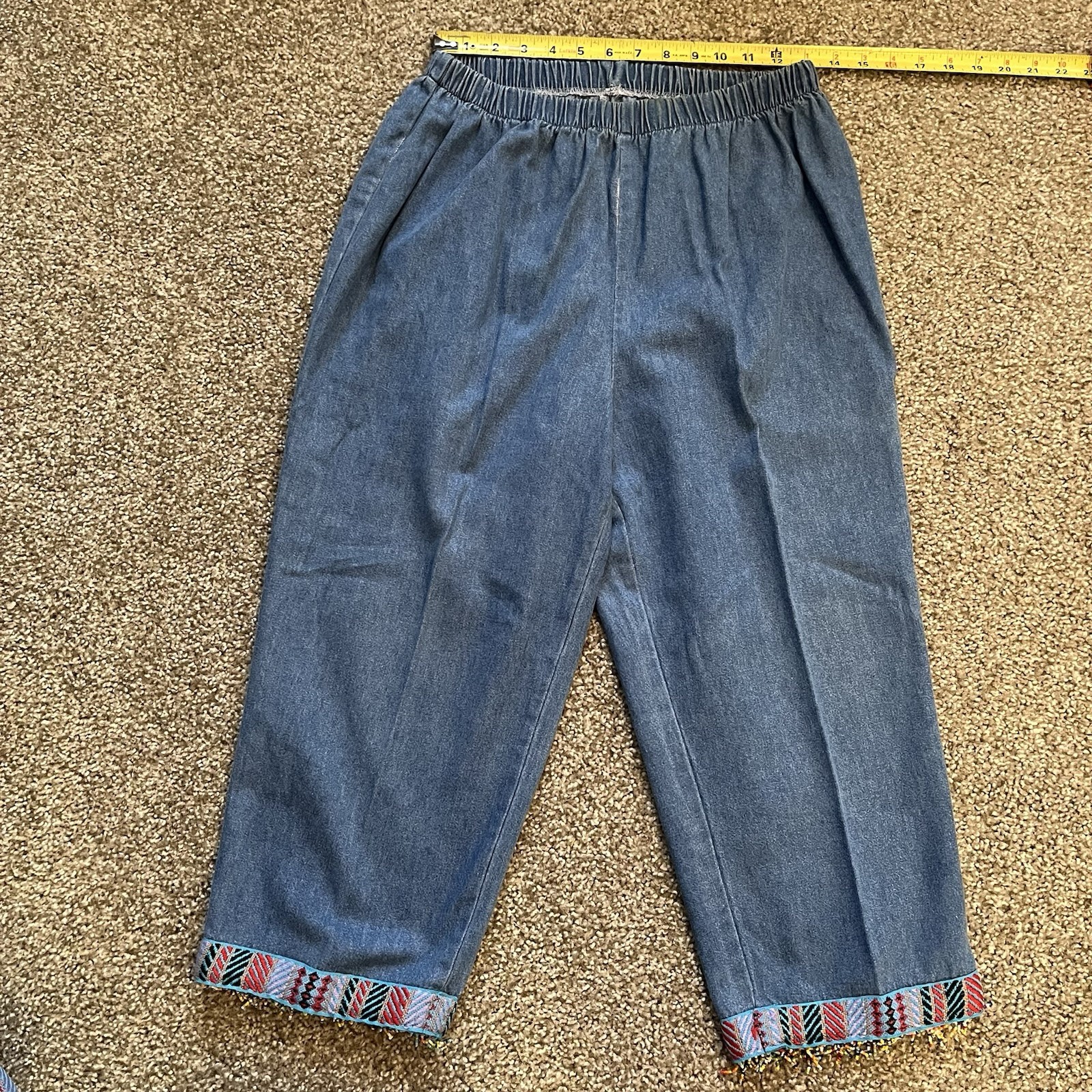 Vtg Women’s Beaded Denim Top Cropped Pants Set XL Tribal Granny-core