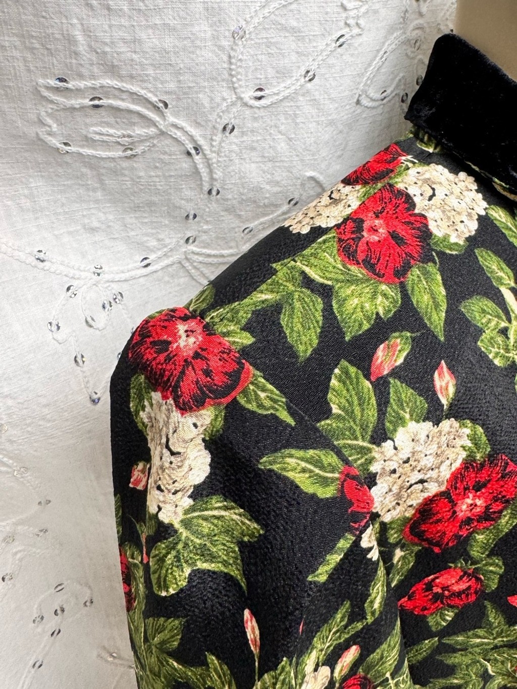 Vintage 80s 90s Northern Traditions Floral Maxi Dress Velvet Collar Button Front