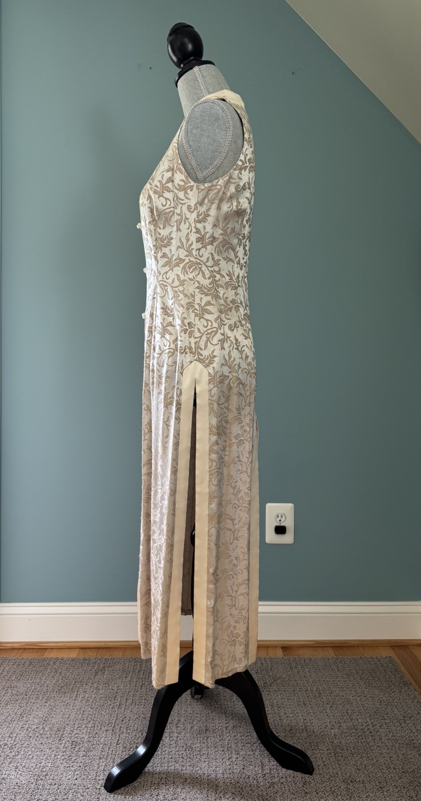 Vintage Alchemy by Joo Mee Ivory Cheongsam EmbroideredDress & Pants Set Sz Small